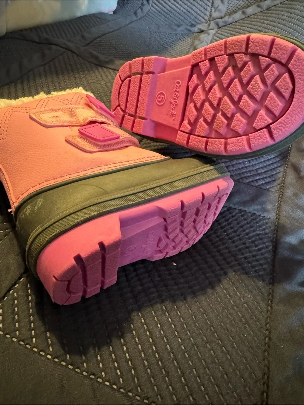 Cat & Jack Pink and Black Girls' Insulated Snow Boots with Faux Fur